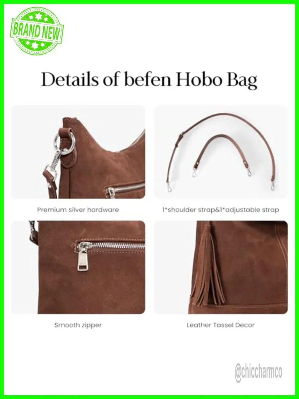 Genuine Leather Hobo Crossbody Bag with Fringe, Soft Suede Leather Shoulder